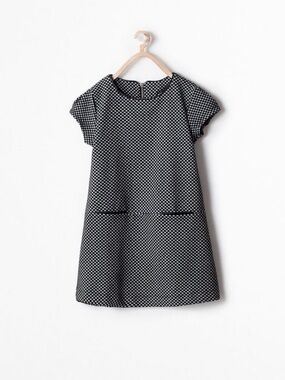 Zara Girls Black and White Checked Shift Dress A-line Cap Sleeve